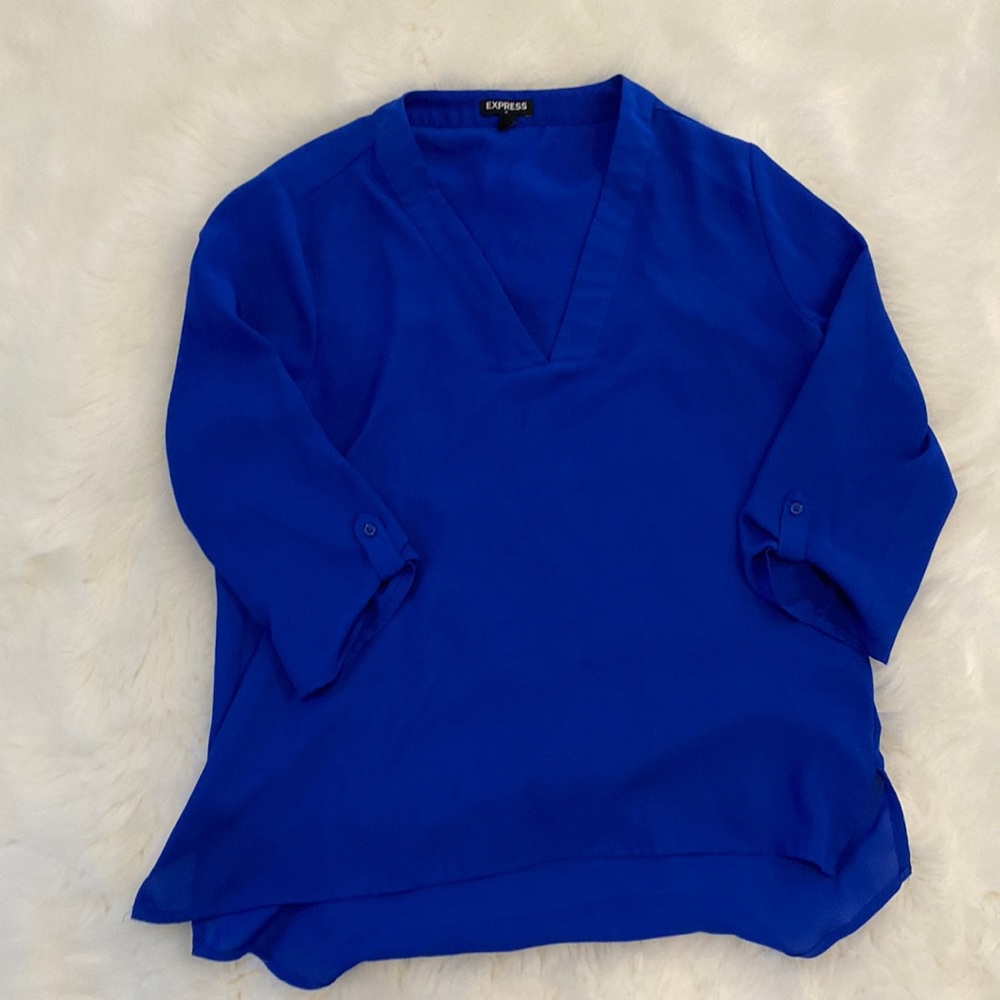 Express 3/4 sleeve blue v neck
